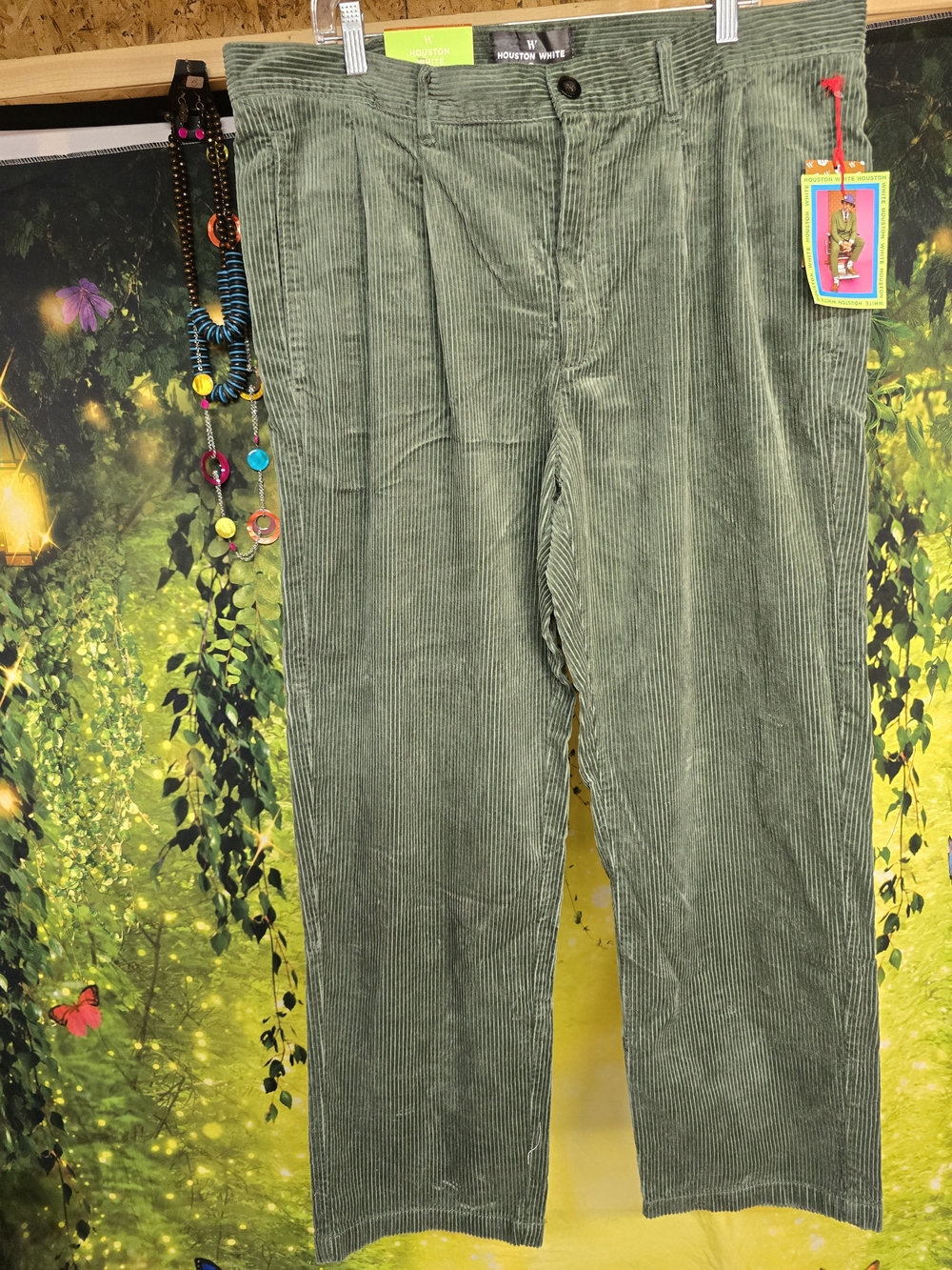 #151 Houston White Olive Corduroy Pleated Wide Leg Men's Pants